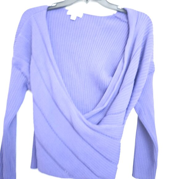eva mendes for New York & Company Sweaters - Eva Mendes Sexy V Neck purple ribbed cropped wrap sweater top XL